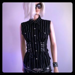 Gothic Black and white pin stripe top with ties